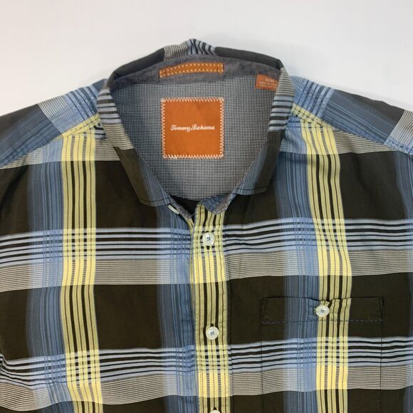 Tommy Bahama Shirt Mens M Medium Olive Plaid Long Sleeve Cotton Flip Cuff Button - Picture 6 of 11
